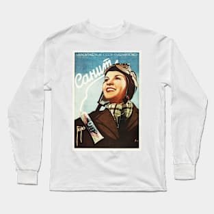 CAHUM Russian Toothpaste Vintage Advertising Woman Pilot White Teeth Long Sleeve T-Shirt